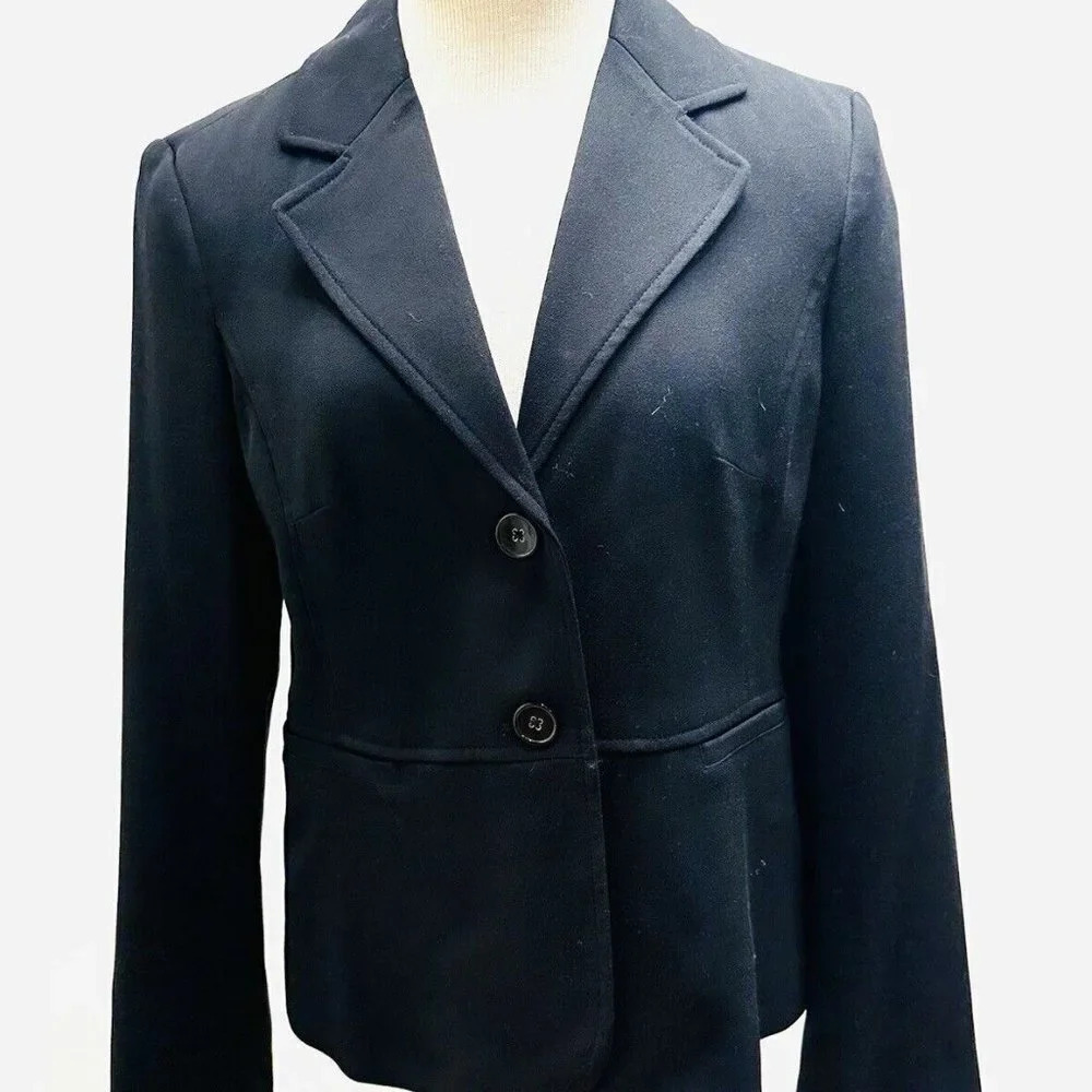 CHARTER CLUB Women Long Sleeve Button Down Collared Black Career Jacket Size 6